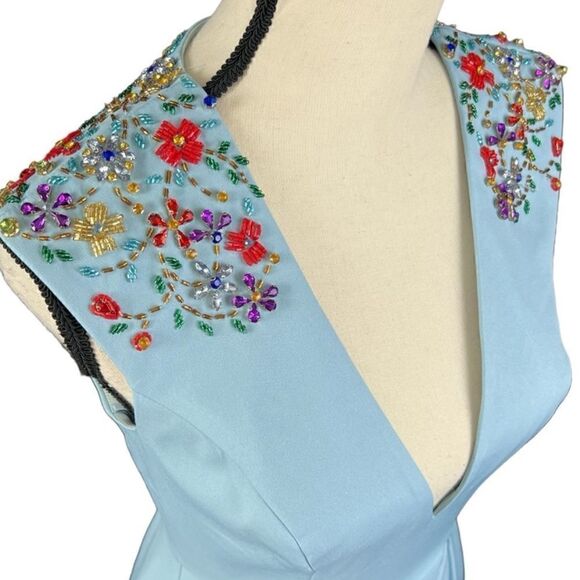 Mac Duggal NWT 26540 BEADED CAP SLEEVE V NECK A LINE GOWN in French Blue… - Picture 7 of 13